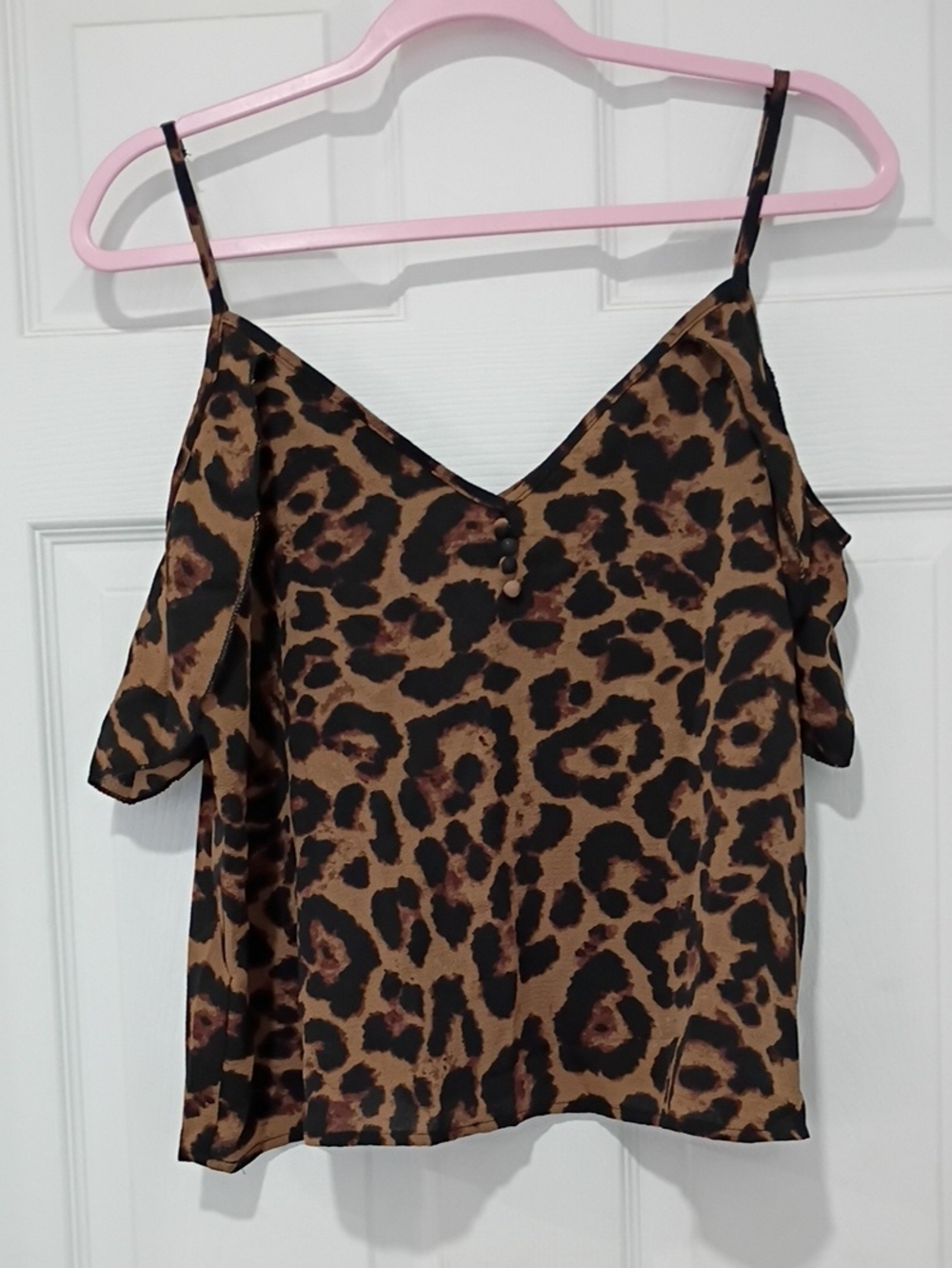 Leopard Print Cold-Shoulder Cami Top - Brown/Black